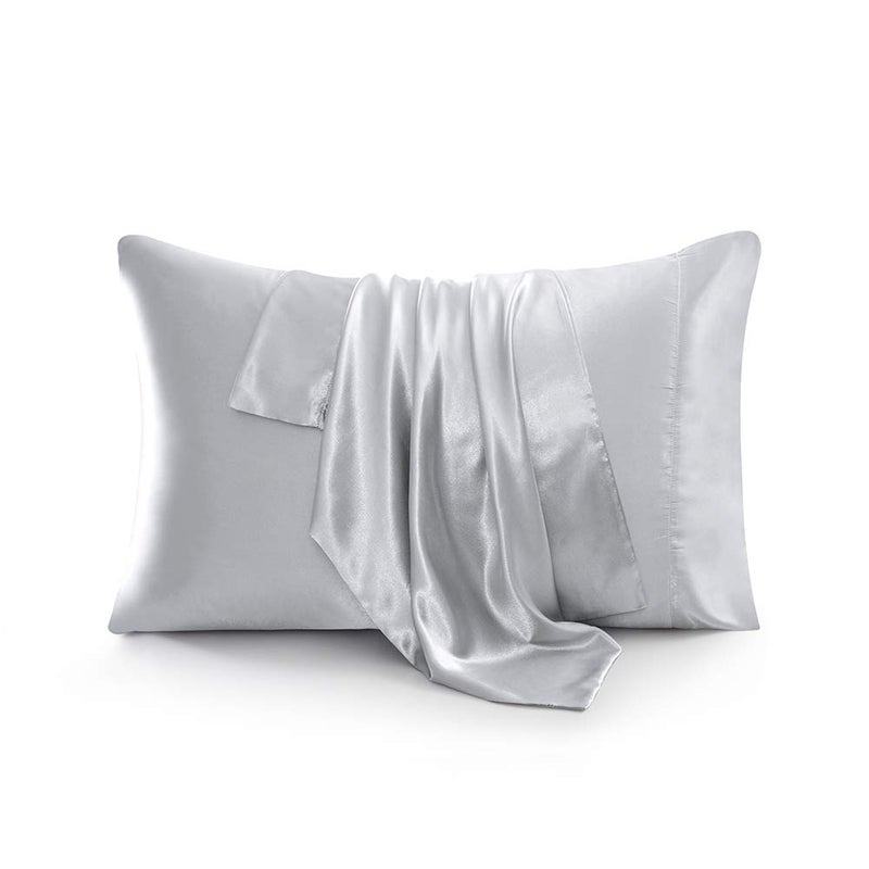 Luxbedding Satin Bed Sheets Full Size Sheet Sets, Silver Grey Silk Sheets, 4 - Pieces Soft Bedding Set with 1 Deep Pocket Fitted Sheet,1 Flat Sheet,2 Pillowcase - Image 5